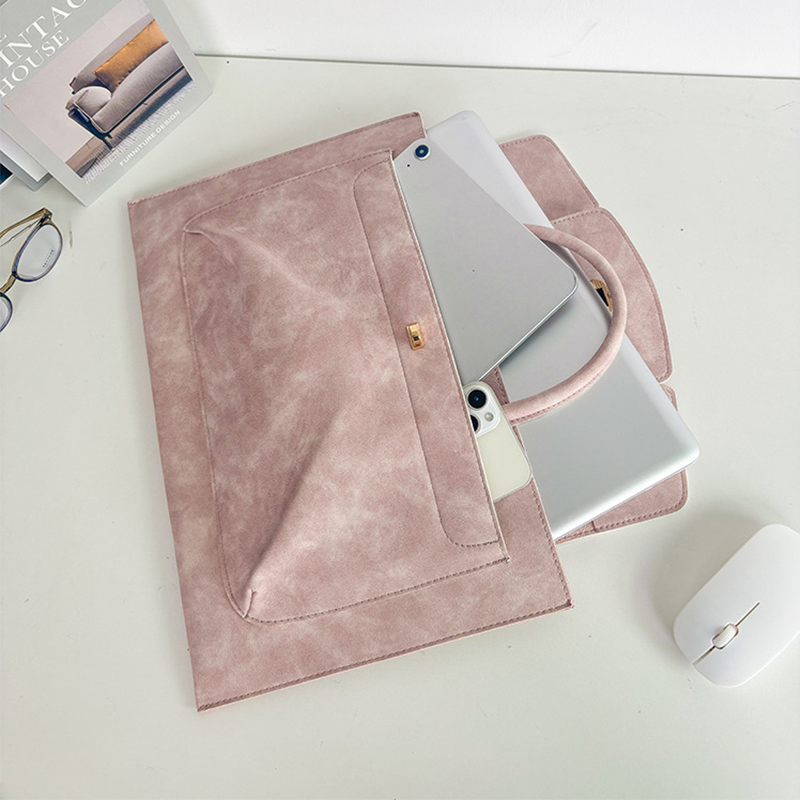 우아한 핑크색 PU 가죽 노트북 토트백, 꽃무늬 턴락  - Laptop Accessories Women 리뷰 및 가격