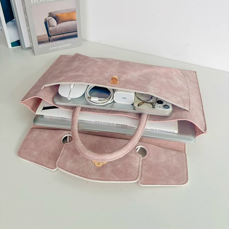 우아한 핑크색 PU 가죽 노트북 토트백, 꽃무늬 턴락  - Laptop Accessories Women 리뷰 및 가격