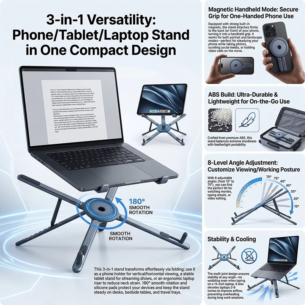 휴대용 자석식 휴대폰 거치대 & 셀카봉 3-in-1 접 - Laptop Accessories For Office 리뷰 및 가격
